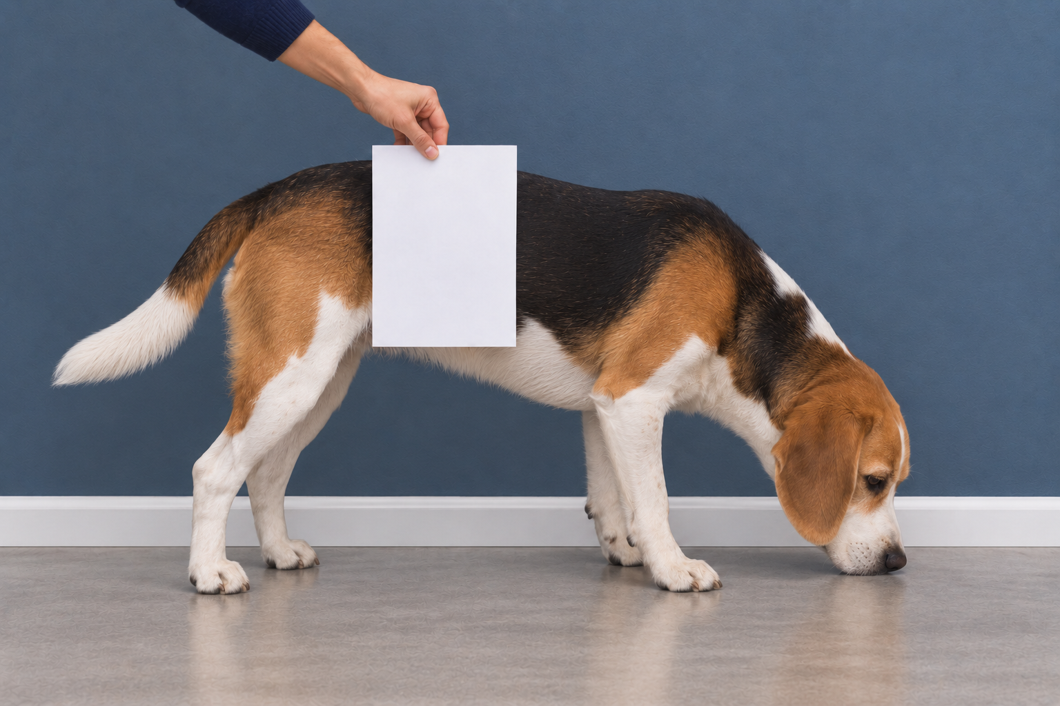 Incorrect example: dog standing with its head lowered toward the ground